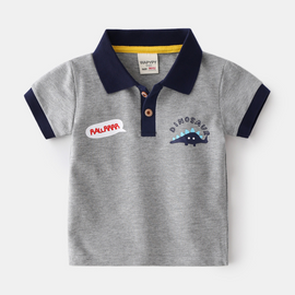 Kids Boys Cute Cartoon Dinosaur Pattern Lapel Short Sleeve T-Shirt