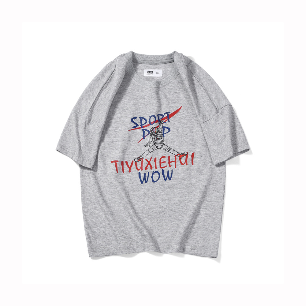 Kids Boys Casual Round Neck Short-Sleeved Cartoon Spaceman Letter Pattern Loose T-Shirt