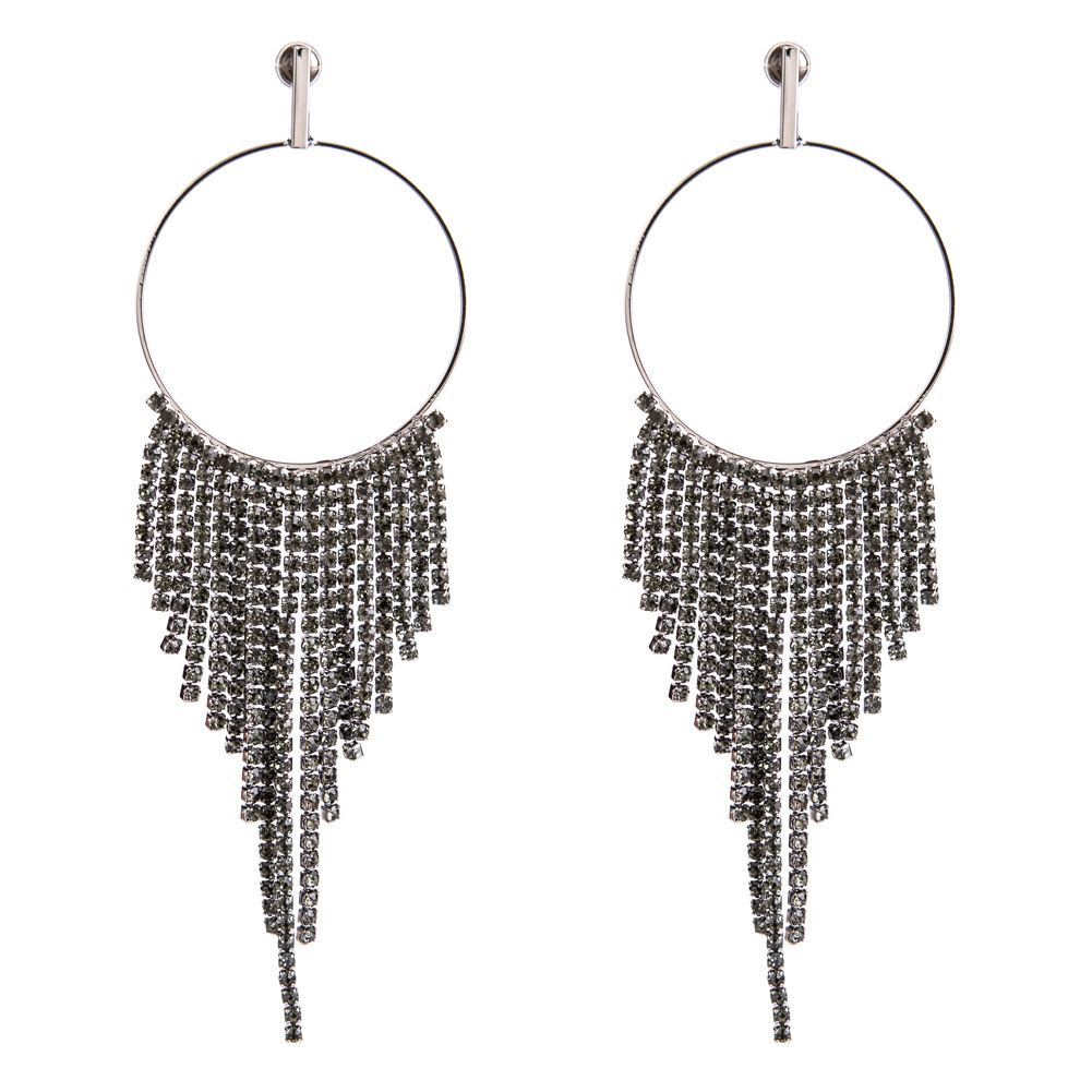 Fashion Rhinestone Decor Tassel Earrings