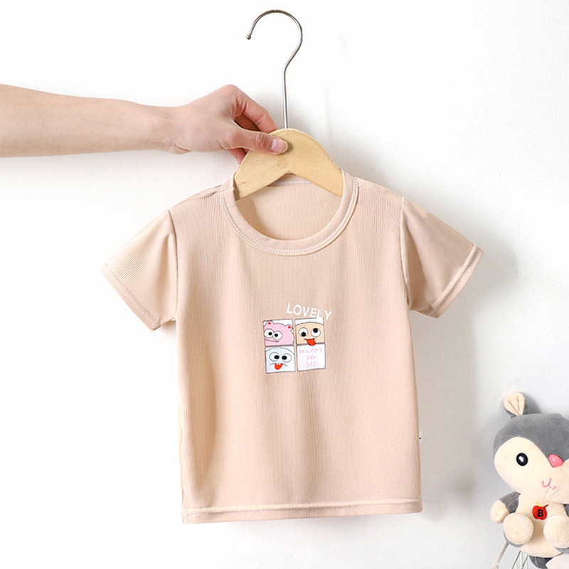 Kids Cute Cartoon Pattern Round Neck Short Sleeve Loose T-Shirt