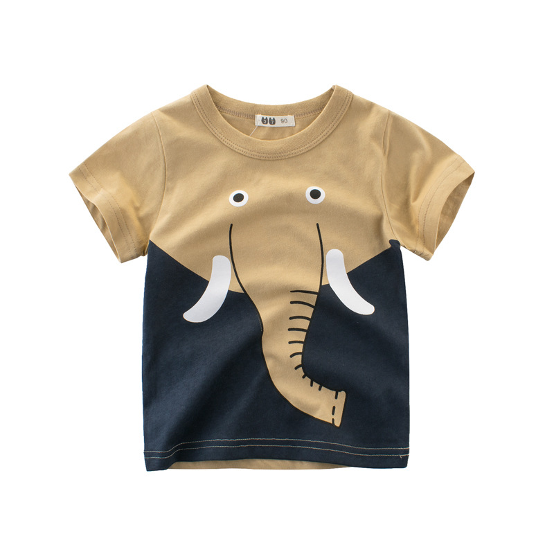Boys Casual Cute Round Neck Short Sleeve Cartoon Animal Pattern T-Shirt