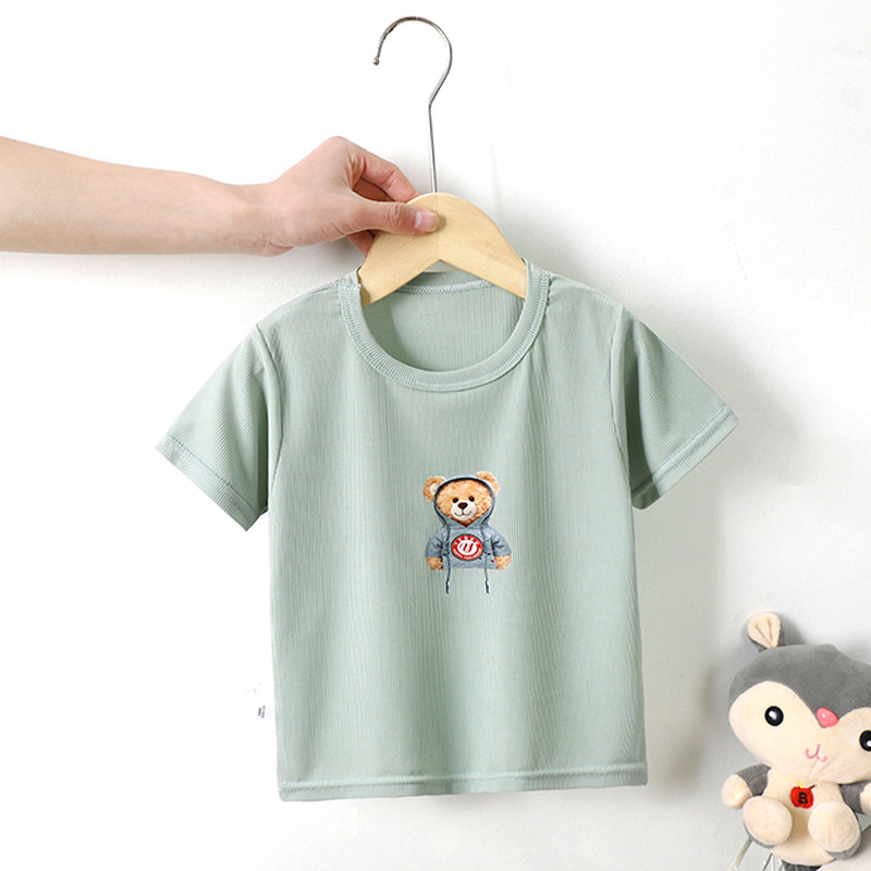 Kids Cute Cartoon Pattern Round Neck Short Sleeve Loose T-Shirt
