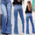 Women Denim High Waist Fashion Casual Flared Jeans
