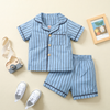 Children Kids Toddlers Fashion Girls Boys Short Sleeve Stripe Top And Shorts 2pcs Pajamas Set