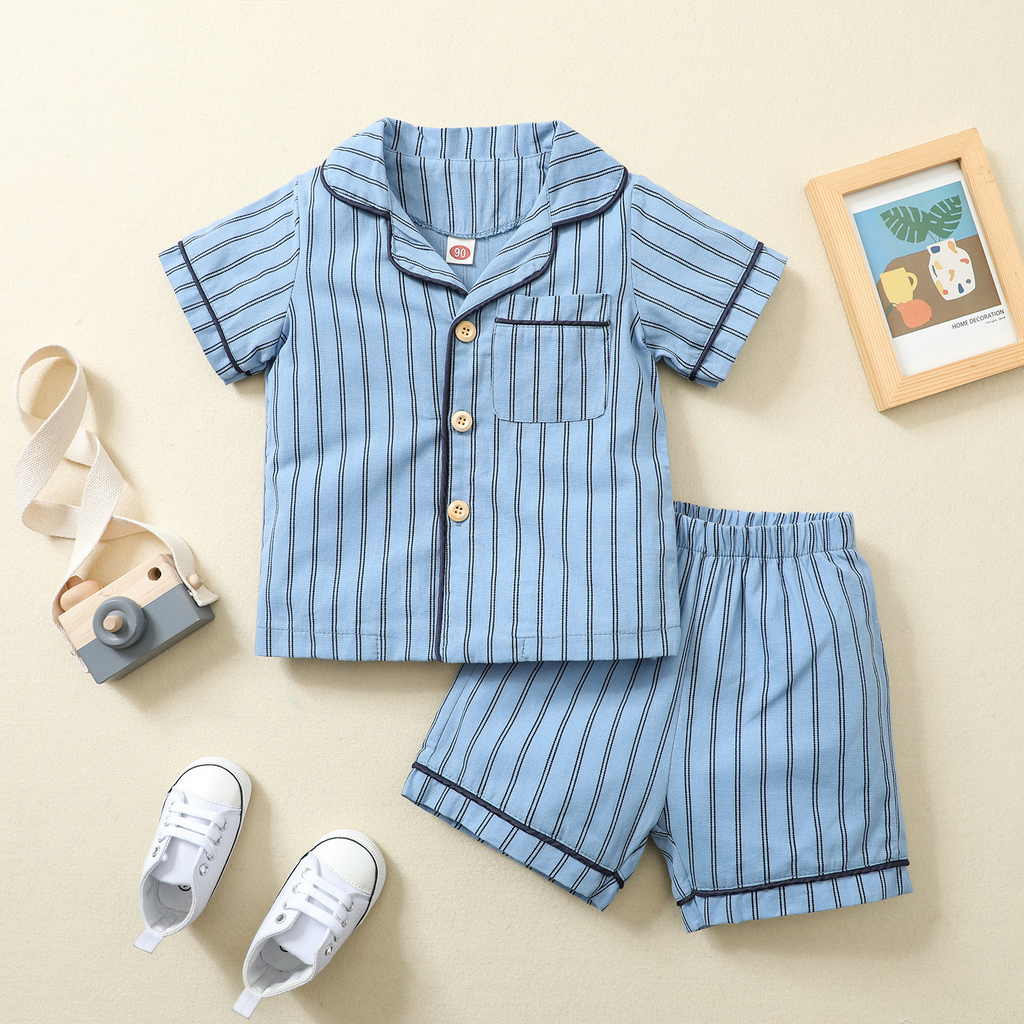 Children Kids Toddlers Fashion Girls Boys Short Sleeve Stripe Top And Shorts 2pcs Pajamas Set