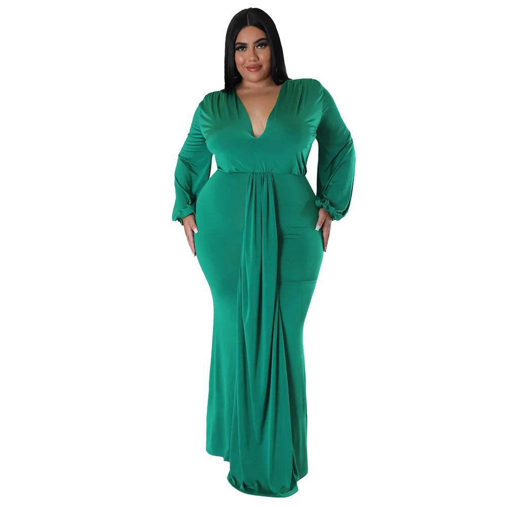 Fashion Plus Size Women'S V-Neck Dress