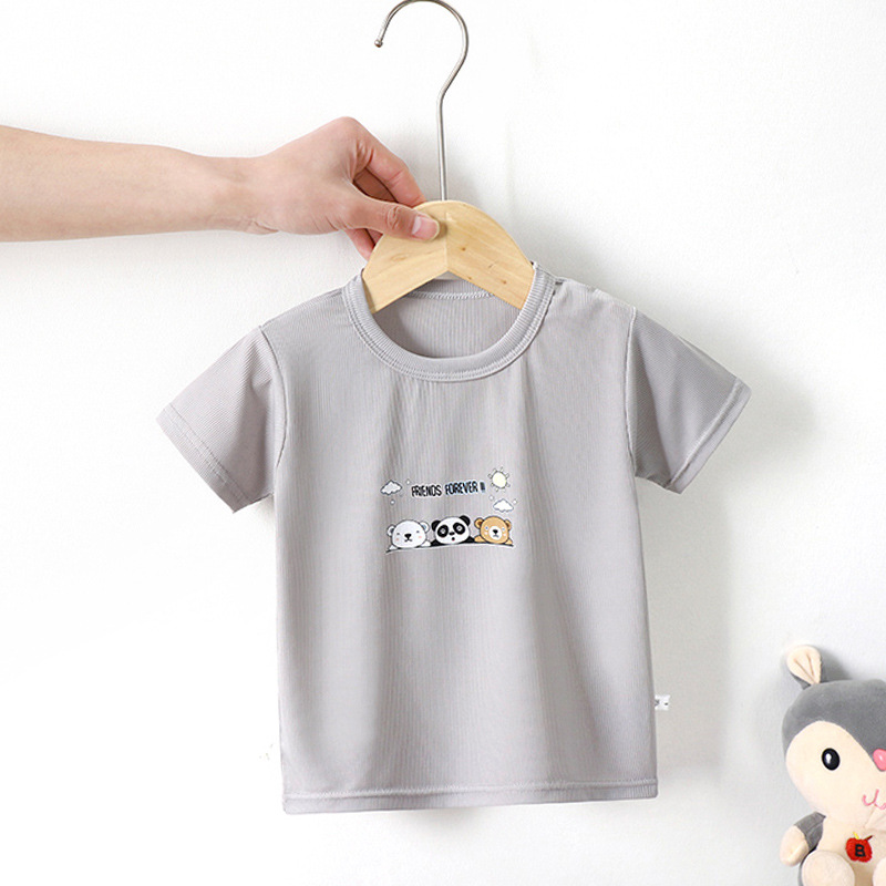 Kids Cute Cartoon Pattern Round Neck Short Sleeve Loose T-Shirt