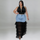 Plus Size Women Denim Layered Mesh Patchwork Skirt Halter Top Set