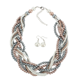 Exaggerated Multicolor Pearl Braided Design Women Party Necklace Set