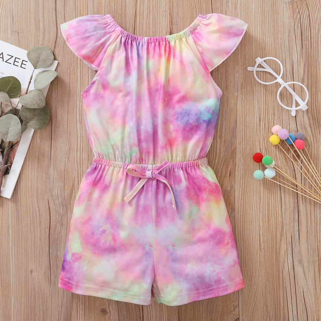 Toddlers Newborn Baby Fashion Girls Ruffle Sleeve Tie Dye Print Romper