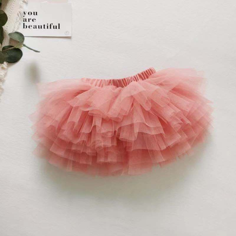 Kids Girls Sweet Solid Color Elastic Mesh Fluffy Skirt