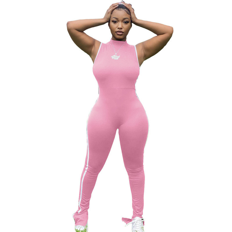 Women Fashion Color Blocking Sleeveless Jumpsuits