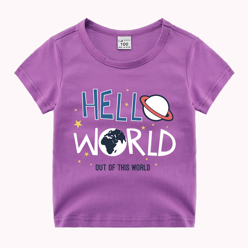 Boys Basic Round Neck Short Sleeve Cartoon Star Letter Pattern T-Shirt