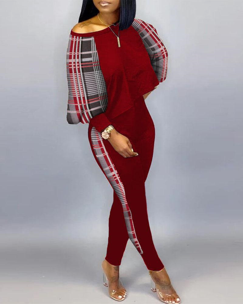 Women Fashion Casual Graphic Print Loose Top And Skinny Pants Set