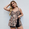 Women Plus Size Vacation Floral Printed Split Boxer Swimsuit