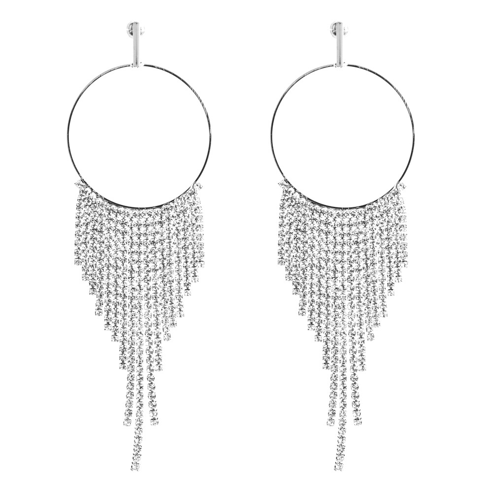 Fashion Rhinestone Decor Tassel Earrings