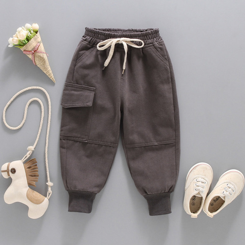 Boys Single Pocket Design Solid Color Casual Pants
