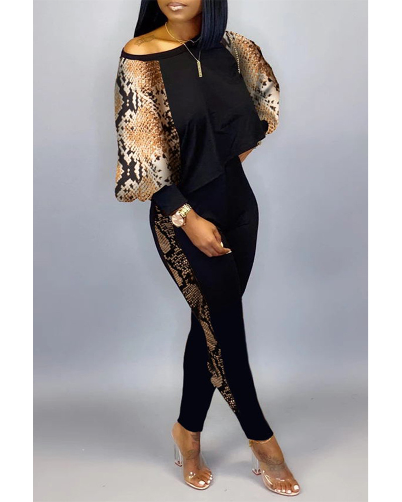 Women Fashion Casual Graphic Print Loose Top And Skinny Pants Set