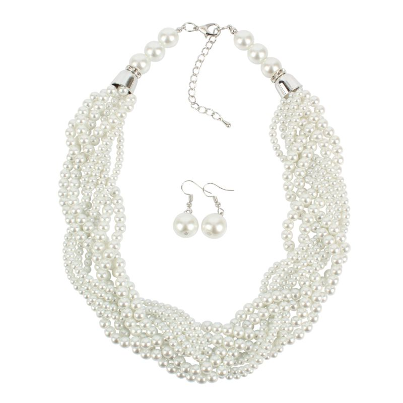 Exaggerated Multicolor Pearl Braided Design Women Party Necklace Set