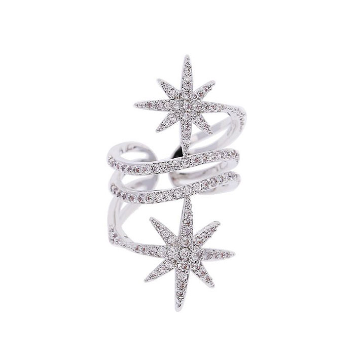 Fashion Shiny Zircon Star Pattern Exaggerated Multilayer Brass Ring
