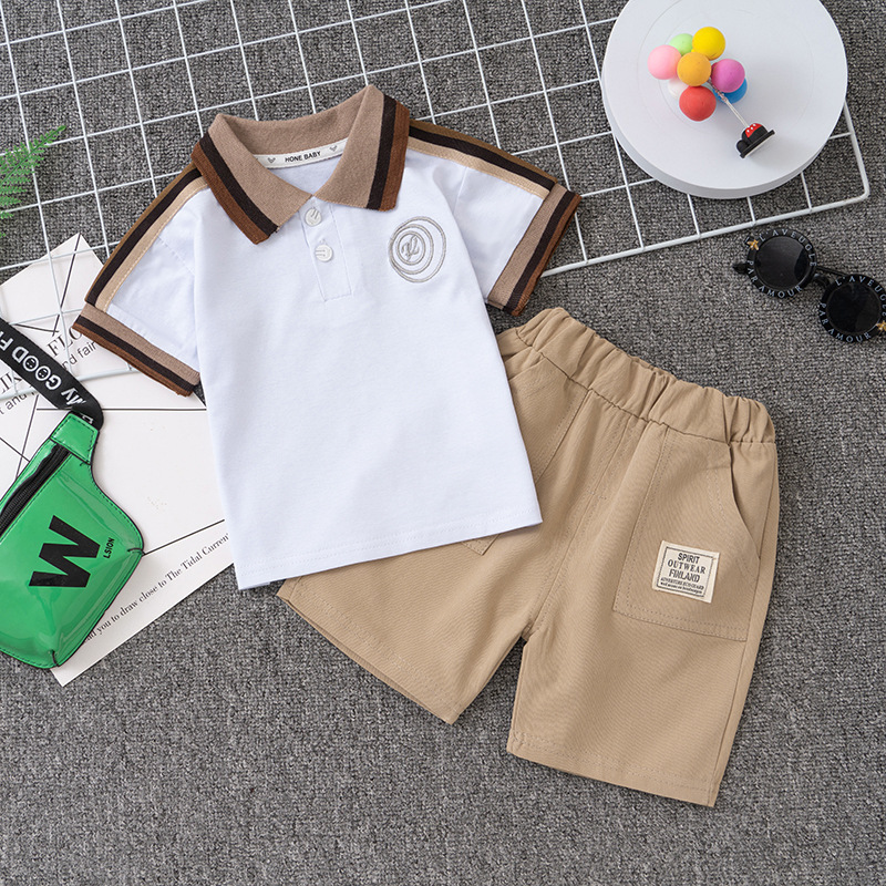 Children Kids Baby Fashion Boys Short Sleeve Embroidered Letters Polo T-Shirt And Shorts 2pcs Set