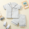 Children Kids Toddlers Fashion Girls Boys Short Sleeve Stripe Top And Shorts 2pcs Pajamas Set