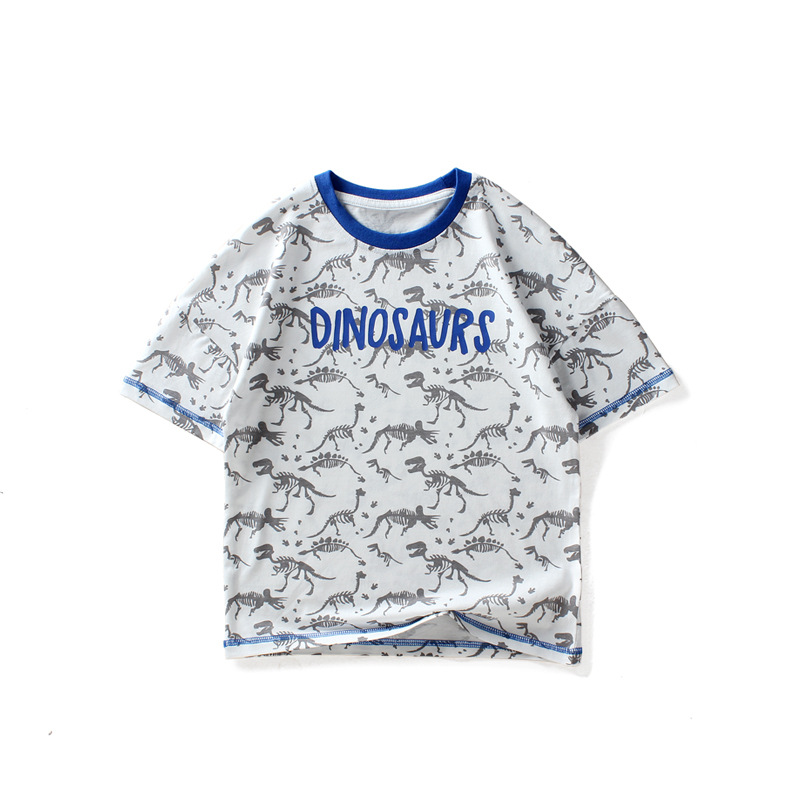 Kids Boys Casual Dinosaur All Over Print Round Neck Short Sleeve Loose T-Shirt