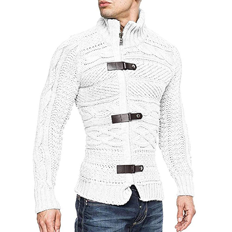 Men Fashion Leather Button Long Sleeve Knitted Cardigan