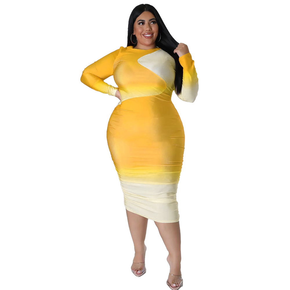 Women Round Neck Gradient Dress