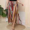 Plus-Size Women Color Blocking Stripe Pattern High-Slit Wide-Leg Casual Vacation Pants