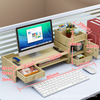 Simple And Modern Computer Monitor Elevated Shelf Wood Desktop Storage Rack Set