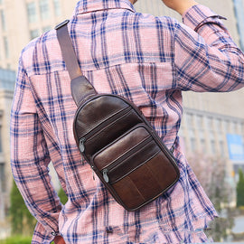 Leather Chest Bag Men's  Fashion Shoulder Head Layer