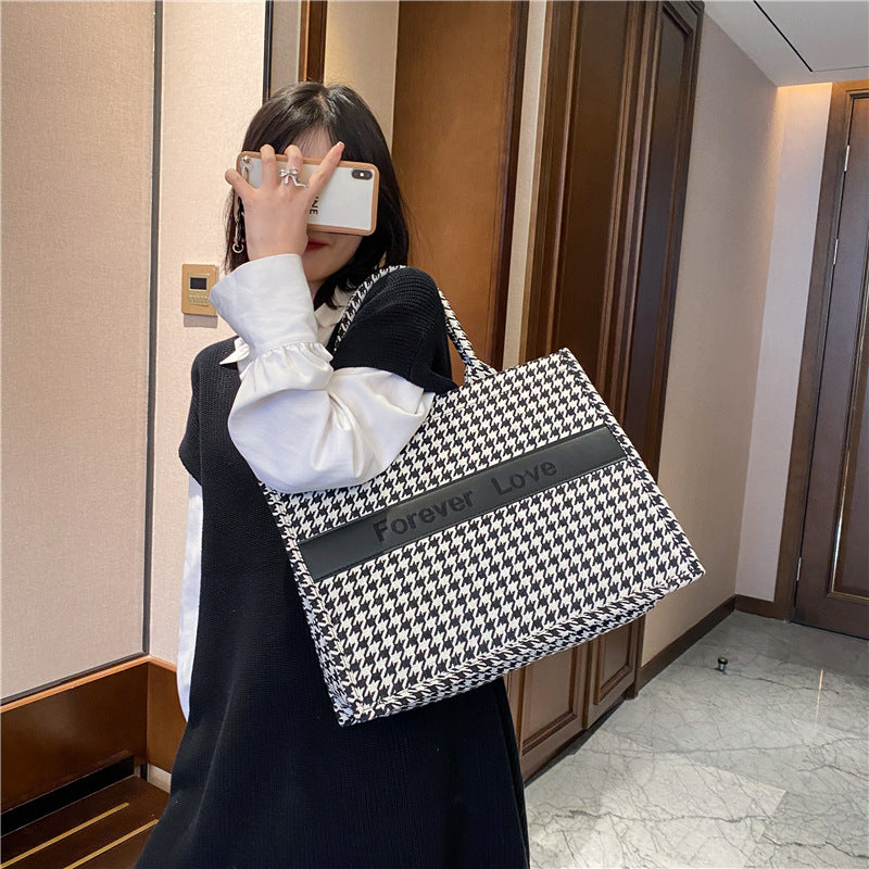 Houndstooth Tartan Large Capacity Shoulder Tote Bag