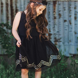 Children Kids Baby Fashion Girls Sleeveless Black Mesh Dress