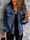 Women Fashion Ripped Raw Hem Slim Denim Jacket