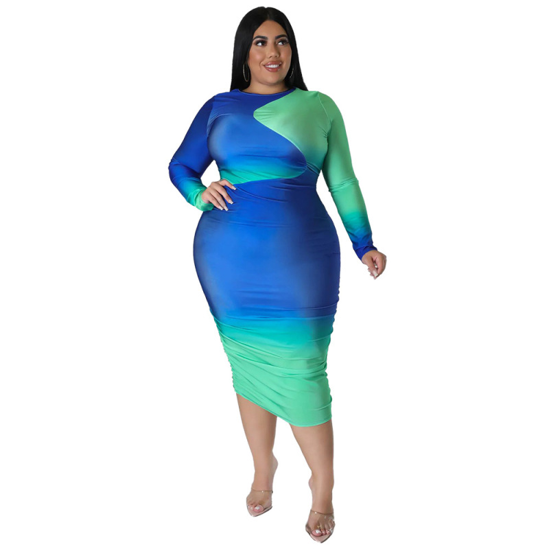 Women Round Neck Gradient Dress