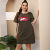 Plus Size Women Casual Sequin Lips Pattern Wavy Hem Short Sleeve Basic Dress