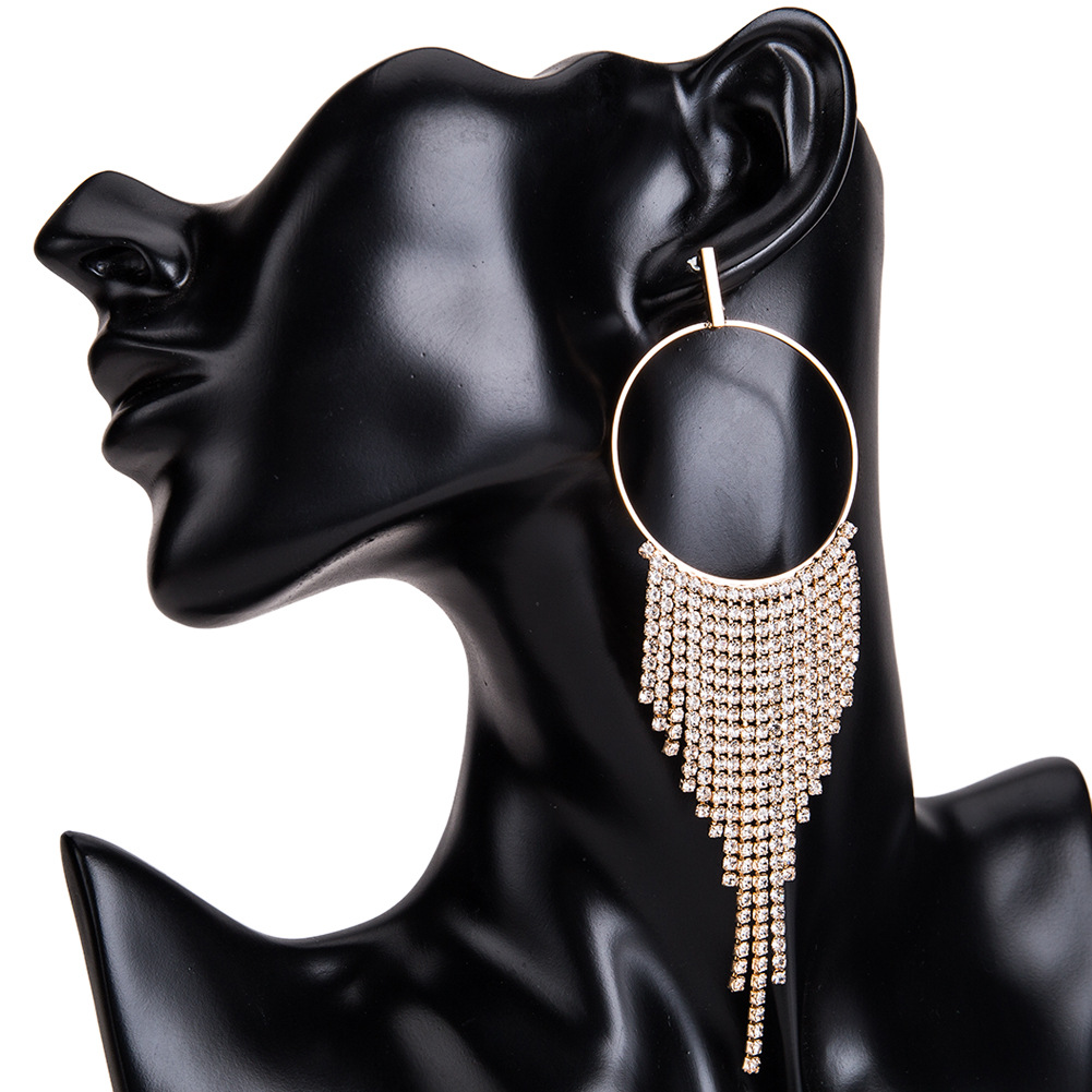 Fashion Rhinestone Decor Tassel Earrings