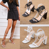 Women Fashion Square Toe Strappy Block Heel Sandals
