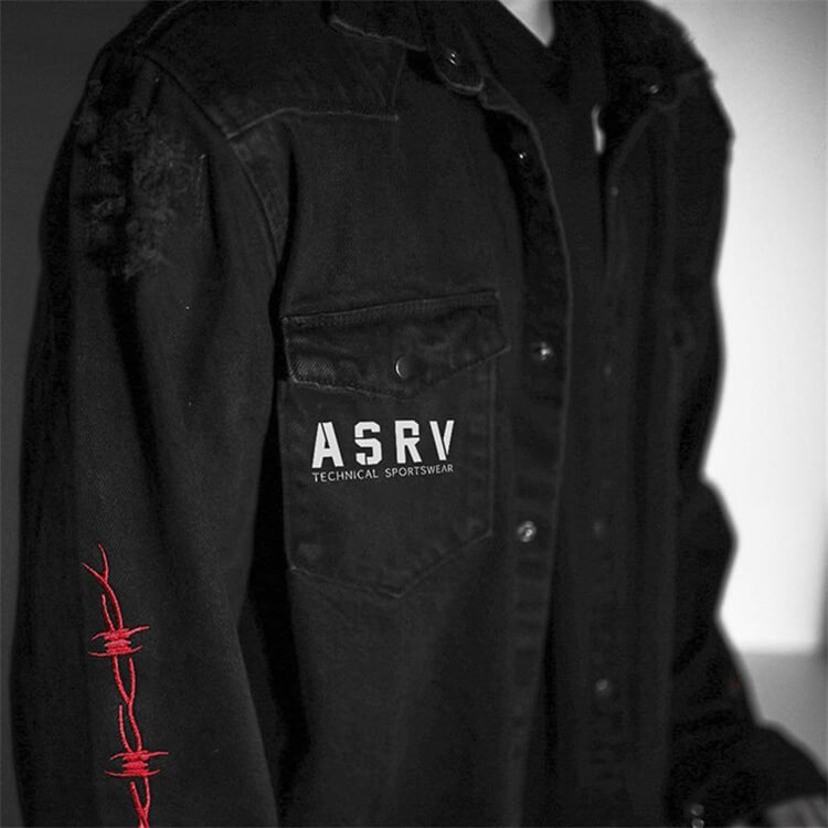 Men Creative Graphic Printing Loose Long Sleeve Denim Jacket