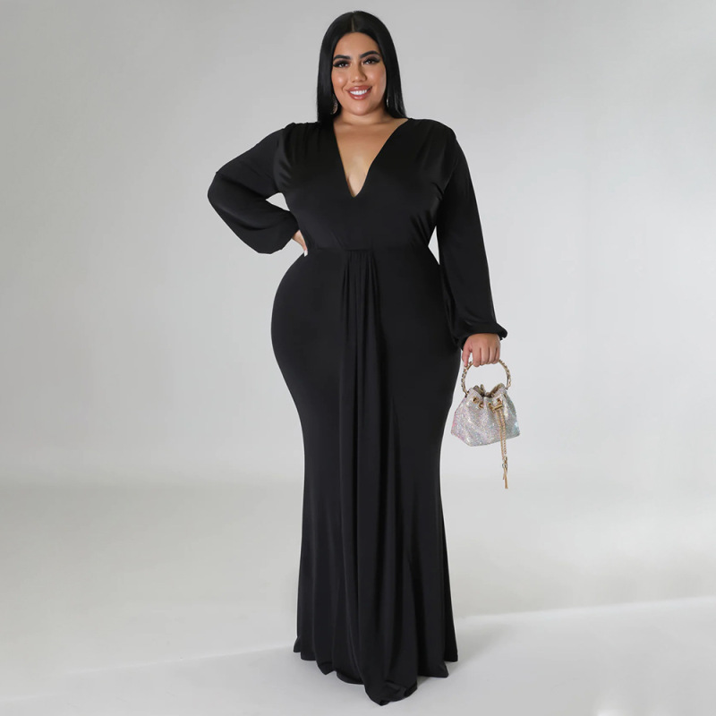 Fashion Plus Size Women'S V-Neck Dress