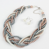 Exaggerated Multicolor Pearl Braided Design Women Party Necklace Set