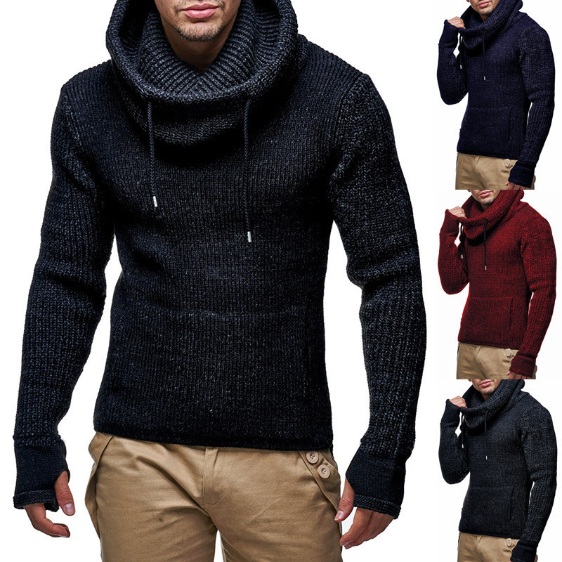 Men Autumn Winter Turtleneck Pullover Pocket Knitwear