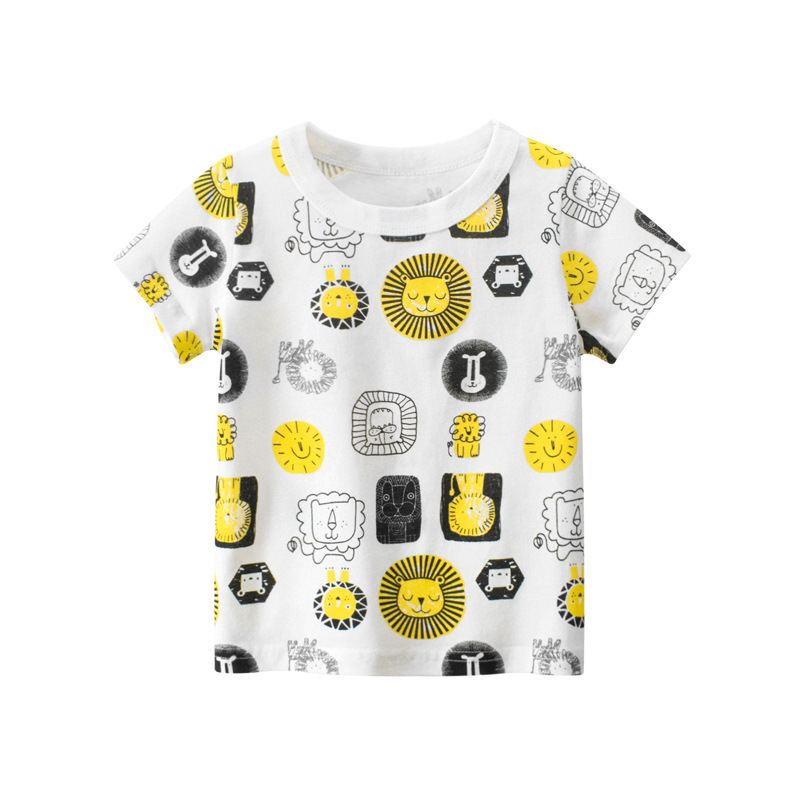 Boys Casual Cute Round Neck Short Sleeve Cartoon Animal Pattern T-Shirt