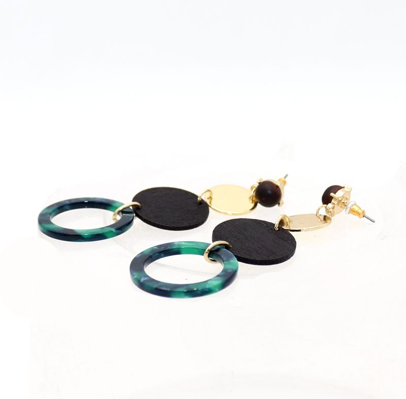 Creative Multilayer Round Shape Acrylic Brass Pendant Necklace Earrings Set