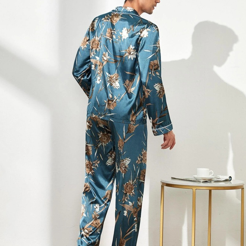 Men Stretchy Satin Loungewear Pajamas