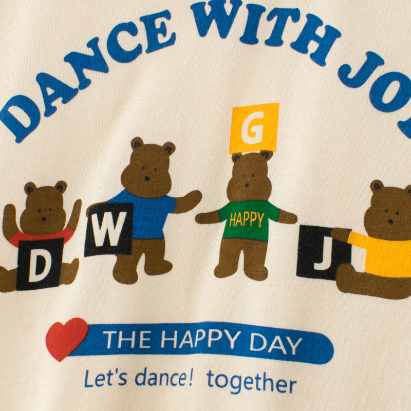 Kids Cute Cartoon Bear Pattern Round Neck Short Sleeve Basic T-Shirt