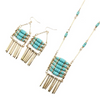 Creative Ethnic Style Unique Turquoise Stone Tassel Pendant Necklace Earrings