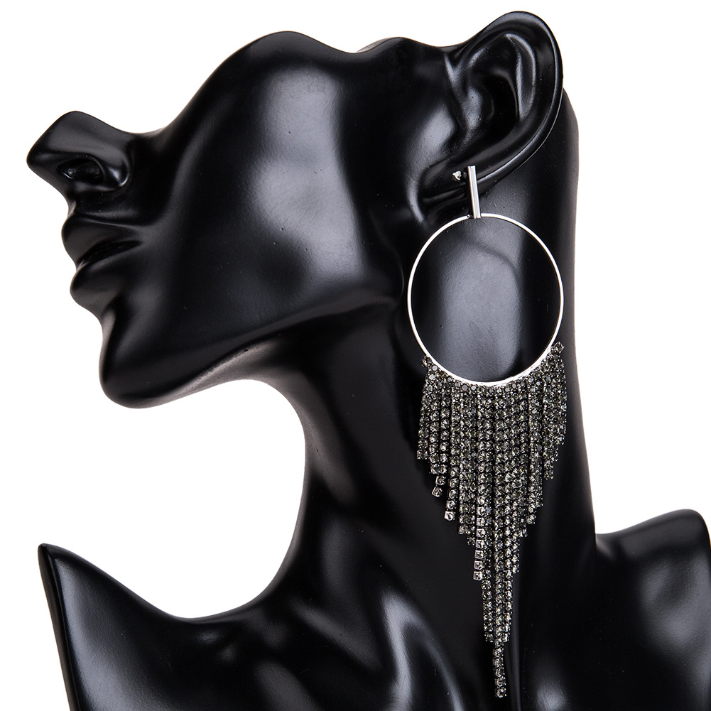 Fashion Rhinestone Decor Tassel Earrings