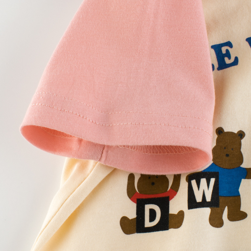 Kids Cute Cartoon Bear Pattern Round Neck Short Sleeve Basic T-Shirt